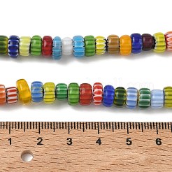 手作りのミルフィオーリ ランプワーク ビーズ  ロンデル  ミックスカラー  6.5~9x4~5mm  穴：1mm  約100~101個/連  15.75''（40cm）〜15.83''（40.2cm）&nbsp;LAMP-D009-01C