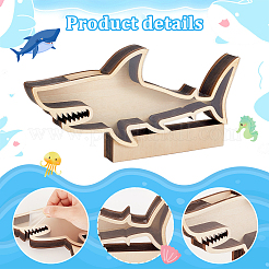 サメの形をした木製ディスプレイボックス  プレゼンテーションボックス  アンティークホワイト  27x3x13.5cm  内径：4.65のCM&nbsp;DIY-WH0430-991