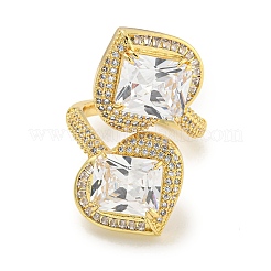 ラックメッキ真鍮マイクロパヴェキュービックジルコニアハートオープンカフリング女性用  長持ちメッキ  カドミウムフリー＆鉛フリー  18KGP本金メッキ  usサイズ9 3/4(19.5mm)  20.5mm&nbsp;RJEW-C082-16G
