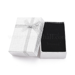 厚紙のネックレスボックス  リボンのちょう結びとスポンジの内側  長方形  銀  7x5x2.5cm&nbsp;X1-CBOX-G011-C03