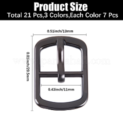 亜鉛合金ローラーバックル21個3色  長方形  ミックスカラー  20.5x13x2mm  7個/カラー&nbsp;AJEW-CL0002-02