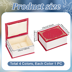 4Pcs 4 Colors Vintage Book-Shaped Cardboard Jewelry Ring Boxes with Magnetic Lid and Sheepskin Leather Inside&nbsp;CON-PH0003-75