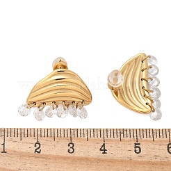 三角形のステンレススチール製クリアキュービックジルコニアスタッドピアス  18KGP本金メッキ  17.5x20.5mm&nbsp;EJEW-D303-05G