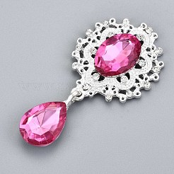 合金フラットバックカボション  アクリルラインストーン付き  楕円形と涙  銀色のメッキ  多面カット  オールドローズ  58x29x7mm  ペンダント：24.5x13x7mm&nbsp;RB-S063-11S