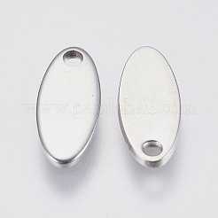 変色しにくい201ステンレススチールチャーム  空白タグのスタンプ  オーバル  ステンレス鋼色  12x5x1mm  穴：1mm&nbsp;STAS-P225-004P