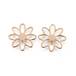 304ステンレススチールチャーム  花  ゴールドカラー  15.5x1mm  穴：5x2mm&nbsp;STAS-L226-002G