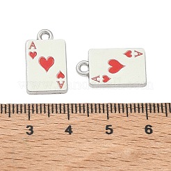 トランプの合金エナメルペンダント  ハートのエースチャーム  長持ちメッキ  プラチナ  18x10.5x2mm  穴：1.8mm&nbsp;FIND-D044-27P-02