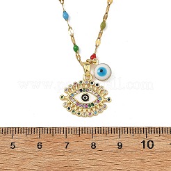 3Pcs 3 Styles Brass Enamel Blue Evil Eye Pendant 304 Stainless Steel Dapped Chain Necklaces&nbsp;NJEW-JN06521