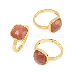 Natural Strawberry Quartz Finger Rings with Brass Findings&nbsp;G-H353-04G-05