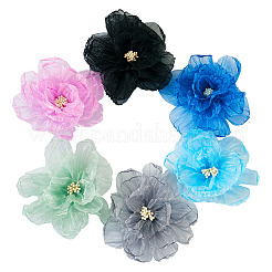 6 個 6 色のオーガンジーオーナメントアクセサリー  ミシンクラフト装飾  3 Dの花  ミックスカラー  90~95x14~19mm  1pc /カラー&nbsp;DIY-TA0006-50B