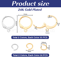 304ステンレススチールフレンチフックピアス金具100個  水平ループとオープン丸カン100個付き  ミックスカラー  14.5x12x2mm  穴：1.2mm  ピン：0.8x1mm  2色  50個/カラー  100pc&nbsp;STAS-PH0007-03