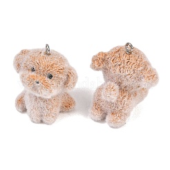 不透明樹脂のペンダント  テディ犬  プラチナ鉄ループ付き  カーキ  18~30x23~25x18~27mm  穴：2mm&nbsp;RESI-D024-01P