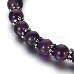 母娘のアクセサリー  アメジストビーズアクリルチャームブレスレット  チベットスタイルの合金ビーズとハートペンダント付き  素敵なウェディングドレスエンジェルダングル  アンティークシルバー  48ミリ＆58mm&nbsp;X-BJEW-JB01794-05