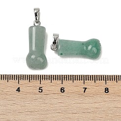 天然石グリーンアベンチュリンペンダント  ハンドチャーム  真鍮製スナップオンベイル付き  プラチナ  24x10.5x6.5mm  穴：7x4mm&nbsp;G-C184-03B