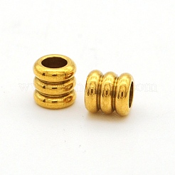304ステンレススチールビーズ  溝付き  コラム  18KGP本金メッキ  6x6mm  穴：3mm&nbsp;A-STAS-N090-JA717-2