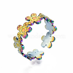 フラワーカフリング  大きく開いたリング  女性用レインボーカラー 304 ステンレススチールリング  usサイズ8 1/4(18.3mm)&nbsp;RJEW-N038-007