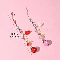 ガラス＆樹脂製携帯ストラップ  苺  ミックスカラー  14.5cm&nbsp;HJEW-FS00009-03