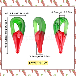 180個の手作りランプワークペンダント  唐辛子  レッド  20.5~26.5x6.5~9.5x5~8mm  穴：4~7mm&nbsp;LAMP-SC0001-31
