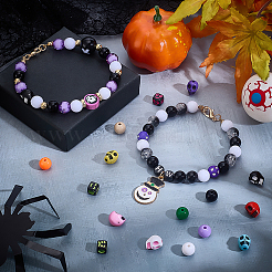 ハロウィンテーマのDIYブレスレット作りキット  はさみを含む  弾性コード  アクリルビーズ  ミックスカラー  6~200x6~132x6~17.5mm&nbsp;DIY-WH0750-046