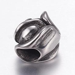 304ステンレススチールヨーロピアンビーズ  大穴ビーズ  花  アンティークシルバー  13x10x10mm  穴：5mm&nbsp;STAS-P173-137AS