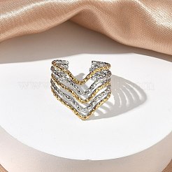 304 Stainless Steel Multi Layer Cuff Open Rings for Women&nbsp;RJEW-A095-04PG
