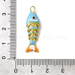 ラックメッキ真鍮チャーム  キュービックジルコニアエナメル  魚のチャーム  長持ちメッキ  鉛フリー＆カドミウムフリー  ライトスカイブルー  31.5x9x6mm  穴：3.5x2mm&nbsp;X-KK-A268-05G-B05