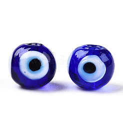 手作りランプワークビーズ  ナザールボンジュウ  ラウンド  ダークブルー  12x11mm  穴：1.8mm&nbsp;LAMP-T021-06A