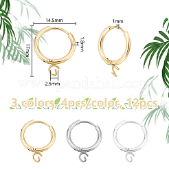 12Pcs 3 Colors 201 Stainless Steel Huggie Hoop Earring Findings&nbsp;STAS-UN0057-49