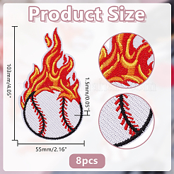 8Pcs Baseball with Fire Polyester Computerized Embroidery Cloth Iron on/Sew on Patches&nbsp;PATC-HY0002-01
