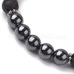 8mm Round Synthetic Non-Magnetic Hematite & Natural Lava Rock Beaded Stretch Bracelets for Women Men&nbsp;BJEW-JB10533-04