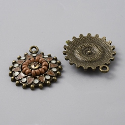 合金エナメルチャーム  シードビーズとラインストーンビーズ付き  花のチャーム  アンティークブロンズ  25x22x4mm  穴：2mm&nbsp;PALLOY-CJC0006-14AB