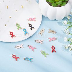 啓発リボンをテーマにしたペンダント作りキット  エナメル合金ペンダントを含む  合金製カニカン  アイアン製丸カン  ゴールデン＆ライトゴールド  ペンダント：19.5x9.5x2mm  穴：2mm  36個/箱&nbsp;DIY-SC0014-18
