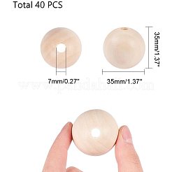 未完成の木製ビーズ  天然木製ルースビーズスペーサービーズ  ラウンド  35mm  穴：7mm&nbsp;WOOD-PH0008-18