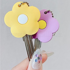 5色の花のシリコンキーカバーキャップキーホルダー  キーホルダーとボールチェーン付き  男性女性用キーホルダーオーガナイザーポーチ  プラチナ  ミックスカラー  11.15cm  1bag /カラー&nbsp;AJEW-DJ0005-51