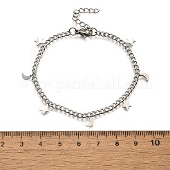 304 Stainless Steel Moon & Star Charm Bracelets&nbsp;BJEW-R021-05P