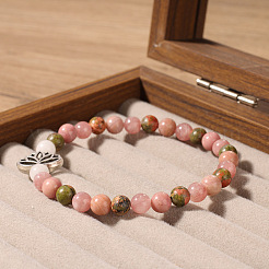Bohemian Natural Rhodonite Round Beads Stretch Bracelets&nbsp;FS-WG0C185-01