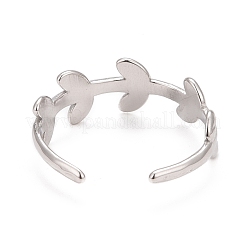 Non-Tarnish 304 Stainless Steel Leaf Wrap Open Cuff Ring for Women&nbsp;RJEW-C025-15P