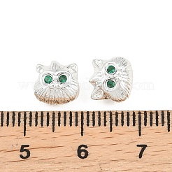 真鍮舗装キュービックジルコニアビーズ  フクロウ  銀  7.5x8x5.5mm  穴：1.8mm&nbsp;KK-A292-01S