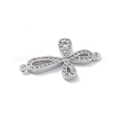 Rack Plating Brass Micro Pave Clear Cubic Zirconia Flower Connector Charms&nbsp;KK-A234-062P