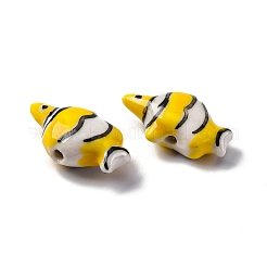 手作りの陶器ビーズ  手描きの陶器ビーズ  魚  ゴールド  21~21.5x12.5~13x7.5~8mm  穴：1.8mm&nbsp;PORC-R002-02D