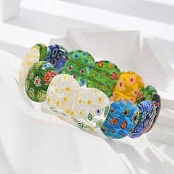 Handmade Millefiori Lampwork Beaded Stretch Bracelets for Men Women&nbsp;BJEW-G738-01A-01