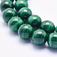 天然石マラカイトビーズ連売り  ラウンド  10mm  穴：1mm  約40個/連  15.3インチ（39cm）&nbsp;G-O166-06-10mm