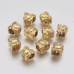 イオンプレーティング（IP）304ステンレススチールヨーロピアンビーズ  大穴ビーズ  蝶  ゴールドカラー  9x10x8mm  穴：4.5mm&nbsp;STAS-J022-071G