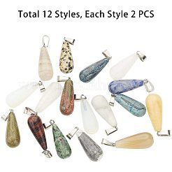 天然/合成天然石ペンダント  ステンレススチール製のベールスナップ付き  ティアドロップ  28~30x10~12mm  穴：6x4mm  22個/箱&nbsp;G-PH0019-08