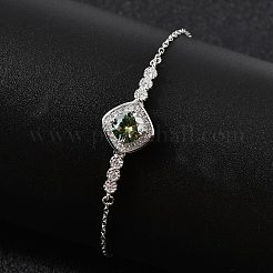女性用スターリングシルバー リンク ブレスレット 925 本  菱形  モアッサナイトラインストーン付き  プラチナメッキ  6-7/8インチ（17.6cm）&nbsp;BJEW-D346-01A-P