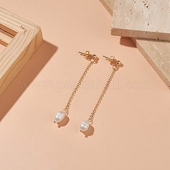 Natural Pearl Dangle Stud Earrings&nbsp;EJEW-JE05221-02