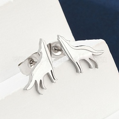 変色しないウルフ 304 ステンレススチール製スタッドピアス（女性用）  ステンレス鋼色  11x11mm  ピン：0.7mm&nbsp;EJEW-Z017-13P