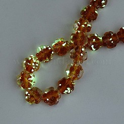 光る手作りの金箔ガラスビーズ連売り  クローバー  暗闇で光る  サンゴ  9~10.5x10~11x4.5~6mm  穴：1~1.2mm  約50個/連  19.29インチ（49cm）&nbsp;FOIL-N029-01C