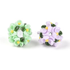 樹脂入り手作りポリマー粘土ラインストーンビーズ  花の丸  DIYジュエリーやペンの装飾に  ミックスカラー  21~23x23~24x23~24mm  穴：2mm&nbsp;RESI-T060-26M