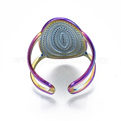304ステンレススチールオーバルカフリング  女性のためのレインボーカラーオープンリング  usサイズ7 1/4(17.5mm)&nbsp;RJEW-N038-050